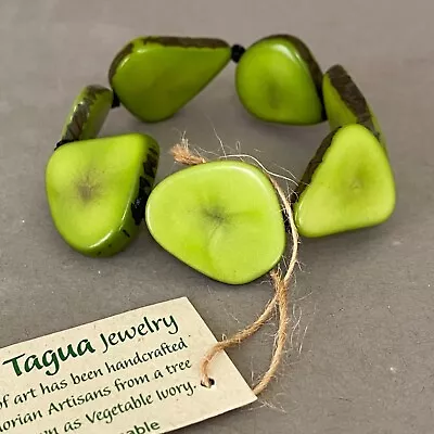 NWT Lime Green Tagua Nut Vegetable Ivory Stretch Bracelet - Made In Ecuador • $14.99