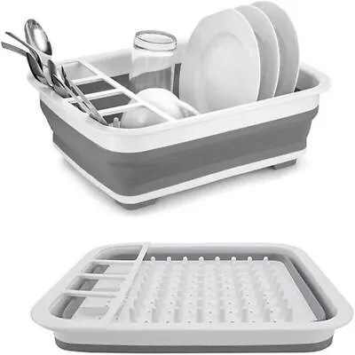Large Collapsible Dish Drainer Folding Draining Rack Plates Cutlery Board White • £6.63