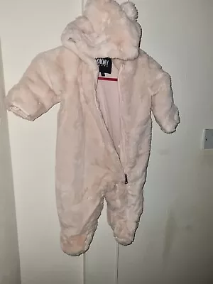 DKNY Jean Baby Girls PeachTeady Bear All In One /Pram Suit Age 6-9 Months. • £5.50