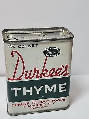 Vintage Durkee's Thyme Spice Tin Durkee Famous Foods Elmhurst NY JB8F • $9.38