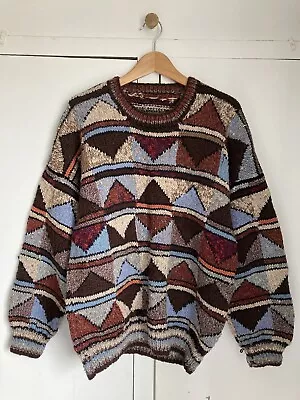 Vintage Kaffe Fassett Triangles Rowan Hand Knit Wool Jumper Sweater XL • £45