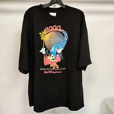 Walt Disney World 2000 T Shirt Sorcerer Fantasia Mickey Mouse Epcot Black XXL • $24