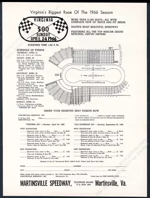 1966 Virginia 500 Race Layout & Ticket Order Form Martinsville Vintage Print Ad • $9.99