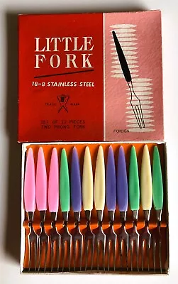 Boxed Little Fork Cocktail Forks X12 - Vintage/Retro - MADE IN JAPAN • $0.99