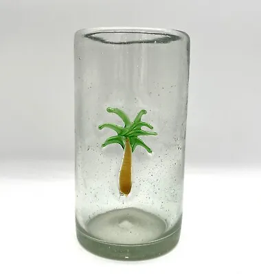 Mexican Recycled Bubble Glass Tumbler Palm Tree Hand Blown Tropical 6 In. 20 Oz. • $14.99