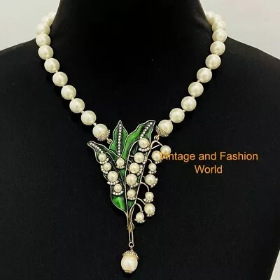 HEIDI D Lily Of The Valley White Pearls Beaded Crystal Necklace • $59.99