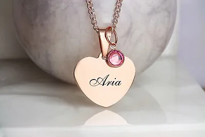 £12.99 • Buy Personalised Engraved Swarovski Birthstone Heart Necklace, Name Words Jewellery