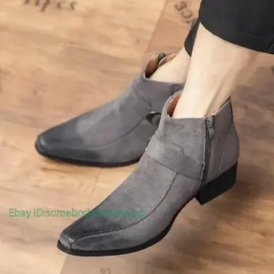 Mens Faux Suede Ankle Boots Buckle Business Pointed Toe Work Club Casual Shoes • $43.59