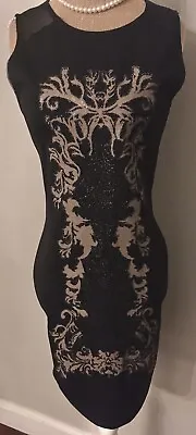BNWT MISS SELFRIDGE Black/Beaded Fitted Sleeveless Stretch Bodycon Dress Size 10 • £4