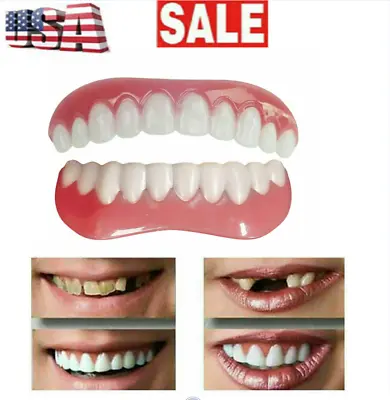 $6.98 • Buy 2Pcs Silicone Upper Lower False Teeth Dental Veneers Dentures Smile Fake Tooth