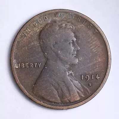 1914-S Lincoln Wheat Cent Penny FINE WOODGRAIN FINISH SHARP WHEAT LINES B045 • $30