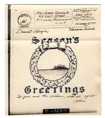 1944 WWII Illustrated V-Mail - Navy 3245 Season's Greetings Mariana Islands • $17.95