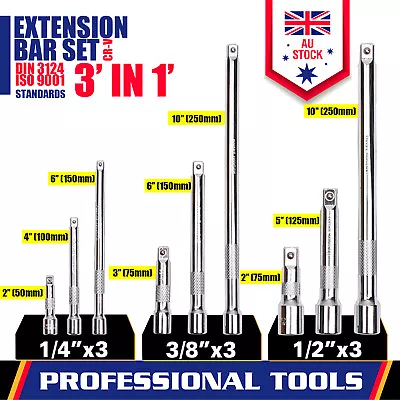$36.99 • Buy 3 Sizes Socket Extension Bar Set 1/4  3/8  1/2  Drive Extra Long Ratchet CRV New