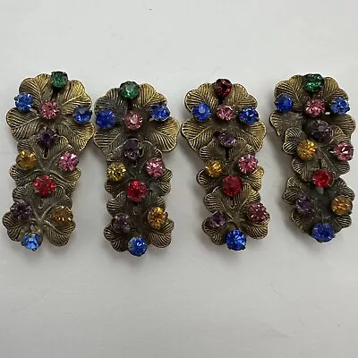 Vintage Art Deco Coro Gold Plate Rhinestone 4 Leaf Clover Dress Clip Group • $20.50