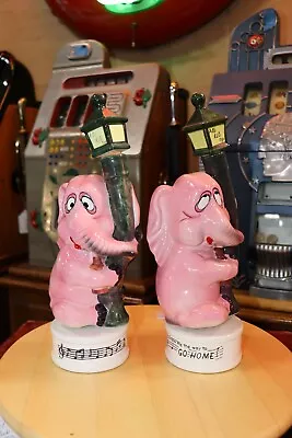 1950s Vintage Drunk Pink Elephant Windup Musical Ceramic Liquor Decanters *pair • $300