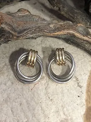 3. Vintage Sterling Silver 925 MB 14K Gold Thtee Ring Stud Earrings 27mm 4.6g • $159.99