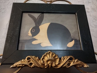 $55 • Buy Vintage Warren Kimble Rabbit Folk Art Framed Picture Farm House Country Decor