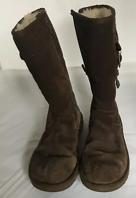 Boots: Ugg Womens 4 Sherpa Cargo Pocket Brown Leather Buckle SN 1968 F3010G Used • $30