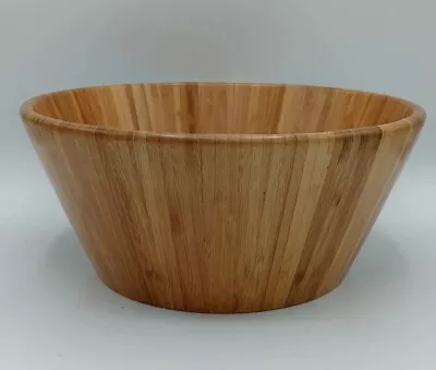 Bamboo Salad Bowl Striped Round Rustic Wood Boho Serving Table Fruit 11  X 5  • $10