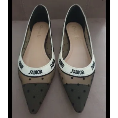 Authentic Christian Dior Womens Miss J'Adior Black Flats Pointed Toe Size 38 • $229