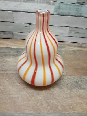 Vintage Murano Cased Glass Gord Vase In  Vertical Stripes Orange-Red Pattern • $29.99