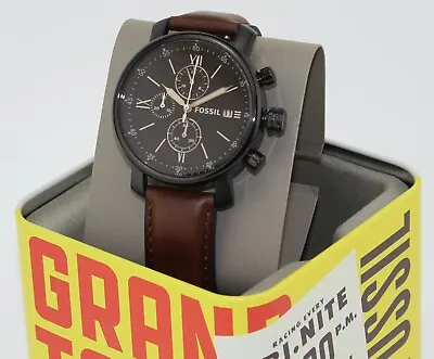 New Authentic Fossil Rhett Chronograph Black Brown Leather Men's Bq2459 Watch • $79.99