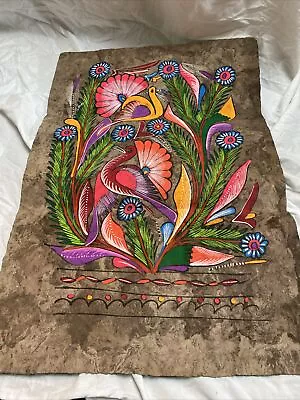 Mexican Folk Art Painting On Amate Bark Birds Floral 16  X 24  • $27.99