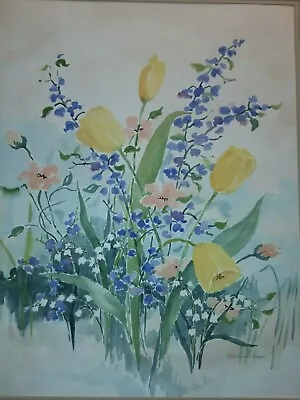 Large C. WINTERLE OLSON FLOWER WATERCOLOR. 1980S • $1825