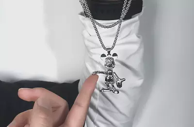 Titanium Silver Punk Disney Mickey Mouse Movable Pendant Long Chain Necklace • $12.99