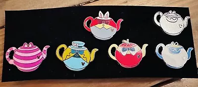 Disney Trading Pin. Hidden Mickey. Teapots. Mad Hatter. White Rabbit. Set Of 6 • $30