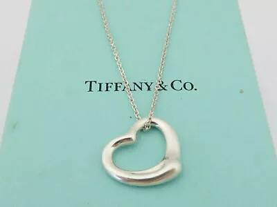 TIFFANY & CO Sterling Silver Medium Open Heart Pendant Necklace • $170