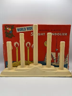 Vintage Christmas 5 Light Candolier WORLD WIDE Plastic Window Candelabra • $14.44