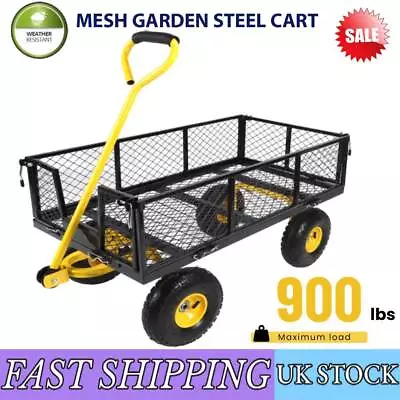 Handy Garden Trolley With 4 Wheel Hand Truck Cart Mesh Lawn Garden Steel Cart • £83.56