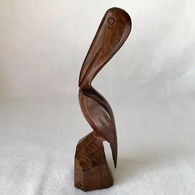 Hand Carved Pelican Figurine Dark Wood Mexico Mid-Century Modern Collectible • $15