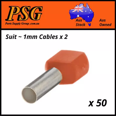 Cable Ferrules TWIN 1mm2 X 50 Pack Bootlace Pin Crimps Wire Sleeves • $10.25