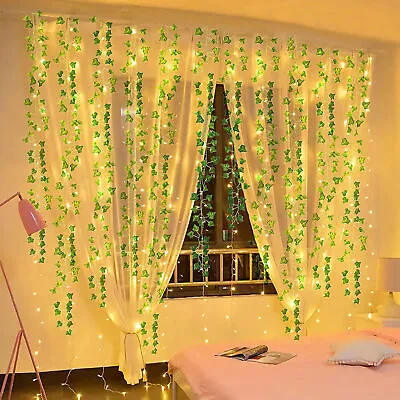 Artificial Ivy Garland Fake Vines With 100LED 10m String Lights Hanging Plant UK • £2.79