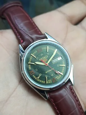 Seiko 5 Vintage Automatic Green Dial Genuine Men's Wrist Watch Free Shipping • $79.99