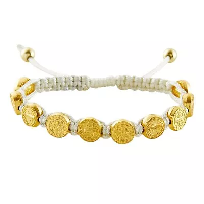 St. Benedict Gold Medal Macrame Bracelet - Brazalete Medallas De San Benito • $3.99