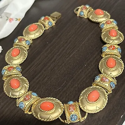RARE Vintage Statement Jewels Of India Byzantine Etruscan Necklace Colorful Cabs • $235
