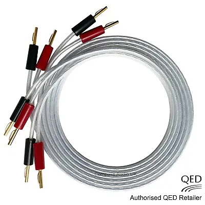 QED XT25 Performance Speaker Cable 4mm CRIMP Banana Plugs Terminated Stereo PAIR • £45.95