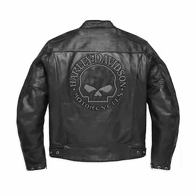 Leather Biker Jacket Harley-Davidson Blouson CUIR Motorcycle Skull Reflective • $276