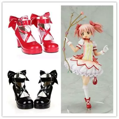 New Puella Magi Madoka Magica Madoka Kaname Cosplay High Heel Lolita Red Shoes • $72.32