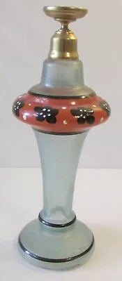 Vtg Art Deco Czech Green Glass Orange Black Paint FLower Gold Color Metal Stop • $25