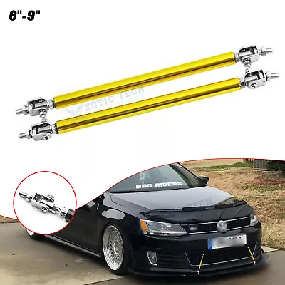 Pair Gold Bumper Lip Splitter Strut Rod Tie Support Bars For VW Jetta Golf Atlas • $14.91