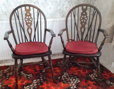 £40 • Buy Two Oak Wheel Back Carver Dining Chairs COLLECTION ONLY B36