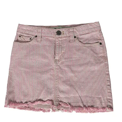 Gap Jeans Womens A Line Skirt Size Small Pink White Striped Stretch Raw Hem • $17.50