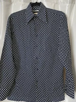 Vtg 60s 70s Small Sears Kings Road Long Sleeve Polka Dot Shirt Men Mod Blue  • $19.99