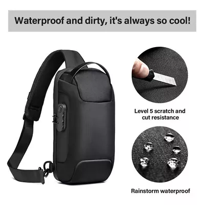 Anti-Theft Men's Sling Crossbody Bag Chest Shoulder Messenger Backpack USB Port • $25.40