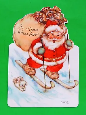 Vtg Mary Hamilton Christmas Card Santa On Skis Diecut Hallmark NOS • $9.99