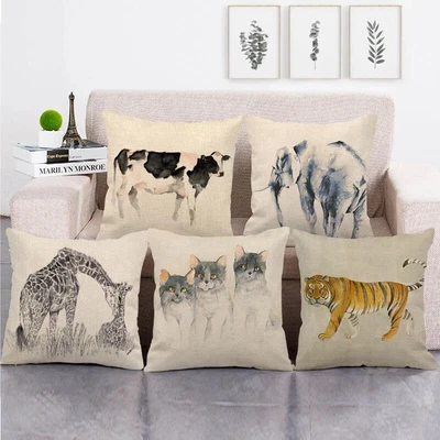 £4.06 • Buy Elephant Cat Tiger Cow Giraffe Sofa Throw Cushion Cover Linen Fabric Pillow Case